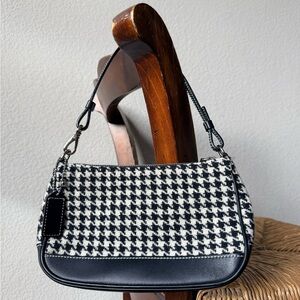 Coach Black and White Wool Houndstooth Shoulder Bag